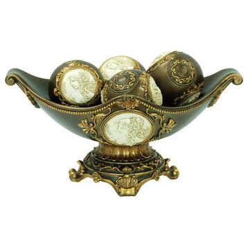 8"H Handcrafted Bronze Decorative Bowl With Decorative Spheres