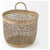 Triopas Medium Brown Seagrass Round Baskets With Handles, 3-Piece Set