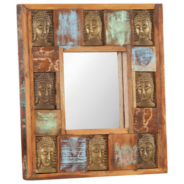 vidaXL Mirror With Buddha Cladding 19.7"x19.7" Solid Reclaimed Wood