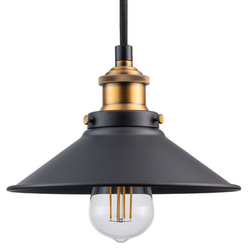 Andante Industrial Factory Pendant With LED Bulb, Antique Brass