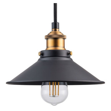 Andante Industrial Factory Pendant With LED Bulb, Antique Brass