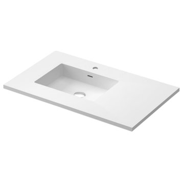 VIVA Stone 36" Left Sink Matte White Solid Surface Countertop
