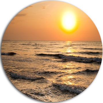 Typical Sunrise With Tranquil Waves, Seashore Disc Metal Artwork, 11"