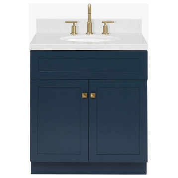 Ariel Hamlet 30" Single Oval Sink Bathroom Vanity, Carrara Quartz, Midnight Blue