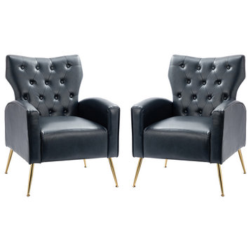 38" High Comfy Armchair With Metal Legs, Set of 2, Navy
