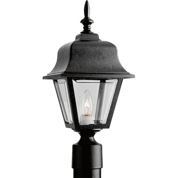 Non-Metallic Incandescent 1-Light Outdoor Post Lantern, Black and Clear beveled
