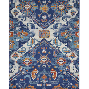 8' X 10' Blue And Ivory Floral Power Loom Area Rug