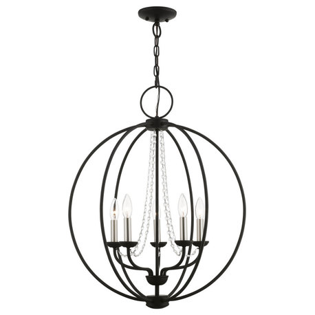 Arabella 5 Light Black With Brushed Nickel Finish Candles Globe Chandelier