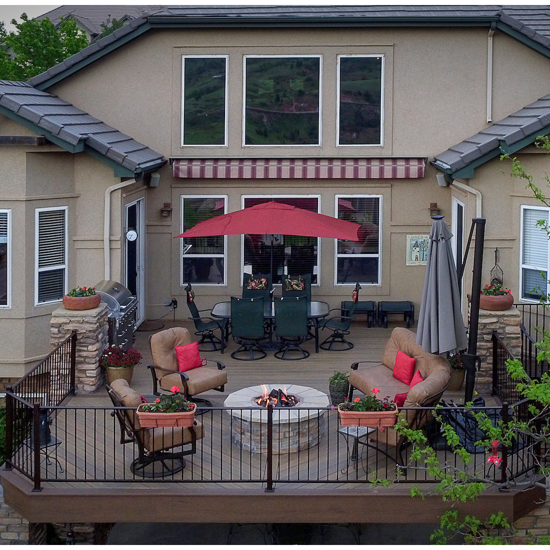 Front View of Cool Composite Deck with Fire Pit