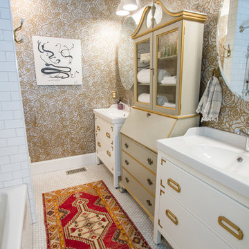 Bathroom Remodel- Maxed Out Storage and Metallic Wall Stencil