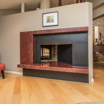 Red Damascus Marble & Black Slate Fireplace
