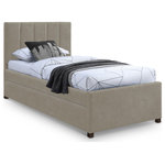Meridian Furniture - Hudson Beige Faux Leather Twin Trundle Bed, Beige - Maximize space in the bedroom with this Hudson beige vegan leather twin trundle bed. Crafted from soft beige premium vegan leather, it's not only luxurious but also water-resistant and anti-scratch, ensuring long-lasting beauty. The channel-tufted headboard adds a handsome aesthetic, and the rolling trundle bed up to an 8" thick twin mattress, providing space for sleepover guests. This is the perfect bed for shared bedrooms, kids' rooms, teen bedrooms, and dorm rooms.