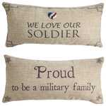 Evelyn Hope Collection - Soldier/Military Doublesided Pillow, Withheartpin - Evelyn hope collection pillows are unique, they have specially designed messages on the front and back. Zippered covers are easy to change for every reason and season. Order is for one pillow with insert, with a different design on each side. Inserts are USA made, mold resistant polyester. Pins shown are not included.