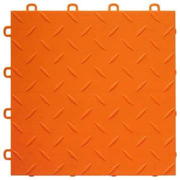 12"x12" Interlocking Garage Flooring Tiles, Diamond Top, Set of 27, Orange