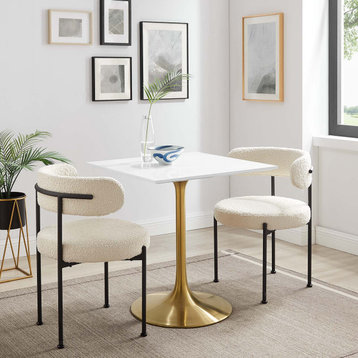 Lippa 28" Square Wood Top Dining Table in Gold White