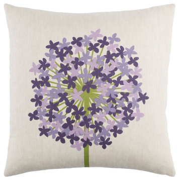 Agapanthus by E. Gardner Down Pillow, Grass/Violet/Purple, 22'x22'