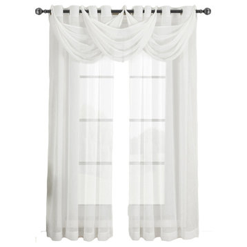 Abri Single Grommet Crushed Sheer Curtain, White, 50"x84"