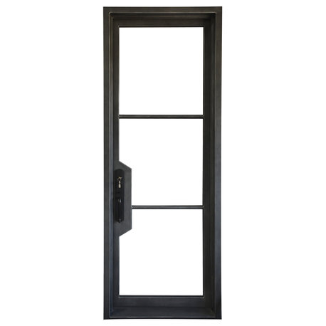 36"x96''Wrought Iron Entry Door With Double LOW-E Glass Lock, Left Hand Active