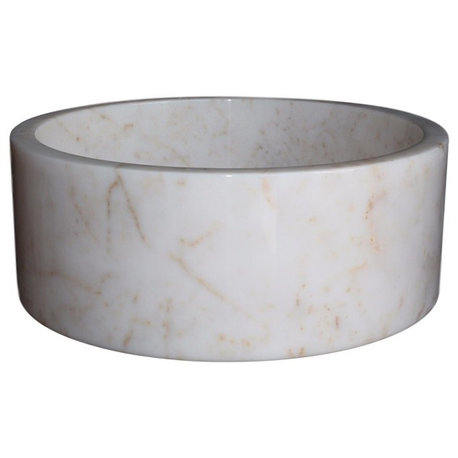 Cylindrical Natural Stone Vessel Sink, White Marble