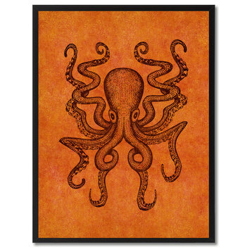 Octopus Animal Orange Canvas Print, Custom Picture Frame, 13"x17"