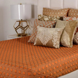 Ocho Quilted Rust & Beige Paper Silk Reversible Bedspread - Quilts And Quilt Sets