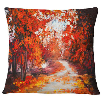 Forest in The Fall Landscape Printed Throw Pillow, 16"x16"