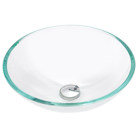 Vinnova Glass Circular Vessel Bathroom Sink Without Faucet, Transparent