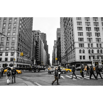 Black and White NYC Cityscape with Yellow Taxis Photography, 4"x6", Metal Print