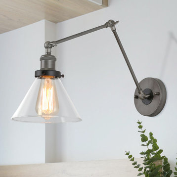 Industrial Plug-in Swing Arm Wall Lamp Adjustable Wall Sconces Clear Glass