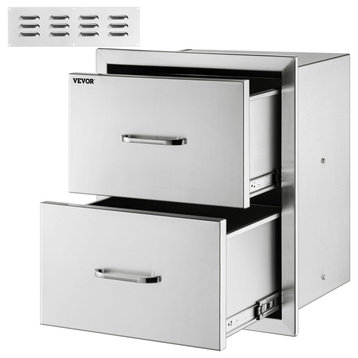 Outdoor Kitchen Drawers Flush Mount Stainless Steel BBQ Drawers, 14w X 14.4h X 23d Inch