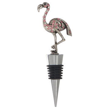 Jeweled Silver Metal Flamingo with Pink Rhinestones Bottle Stopper