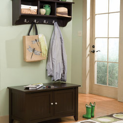 Mint Green Mudroom with Storage Bench and Shelving Unit in Espresso, Shaker Cott - Products