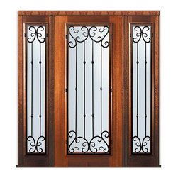 Pre-hung Sidelights Door 80 Mahogany Valencia Full Lite Wrought Iron - Front Doors