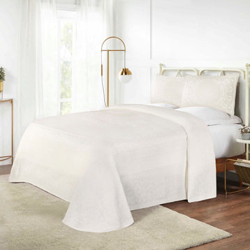Lyron Jacquard Boho Bedspread and Pillow Sham Set, Off White, King