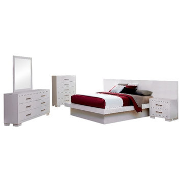 Coaster Jessica 6-Piece Wood Queen Bedroom Set with Wall Panels in White