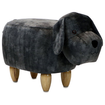 14" Seat Height Animal Shape Ottoman Furniture Dark Gray Dog