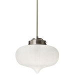 Besa Lighting - Besa Lighting 1TT-MIRAFR-SN Mira - One Light Stem Pendant with Flat Canopy - Our Mira is a modern and pleasing compact heart shape, with a closed bottom, its retro styling will gracefully blend into today's environments. Our Frost glass is clear pressed glass that has been etched to diffuse the light, resulting in a semi-translucent appearance. Unlit, it appears as simply a textured surface like satin, but when lit the glass has a calming glow. The smooth satin finish on the clear outer layer is a result of an extensive etching process. This handcrafted glass uses a process where every glass is consistently produced using a press mold, keeping variations to a minimum. The stem pendant fixture is equipped with an adjustable telescoping section, 4 connectable stem sections (3", 6", 12", and 18") and low Profile flat monopoint canopy. These stylish and functional luminaries are offered in a beautiful brushed Bronze finish.  No. of Rods: 4  Canopy Included: TRUE  Shade Included: TRUE  Cord Length: 120.00  Canopy Diameter: 5 x 5 x 0 Rod Length(s): 18.00  Dimable: TRUEMira One Light Stem Pendant with Flat Canopy Satin Nickel Frost GlassUL: Suitable for damp locations, *Energy Star Qualified: n/a  *ADA Certified: n/a  *Number of Lights: Lamp: 1-*Wattage:60w Medium base bulb(s) *Bulb Included:No *Bulb Type:Medium base *Finish Type:Satin Nickel
