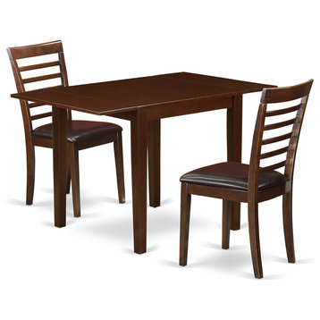 3 Pieces Dining Set, Rectangular Table & Faux Leather Cushioned Chairs, Mahogany