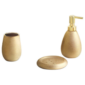 Gold Three Piece Bathroom Accessory Set