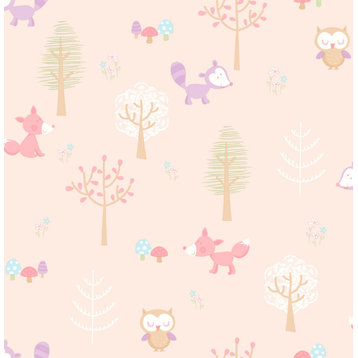 Forest Friends Pink Animal Wallpaper, Bolt