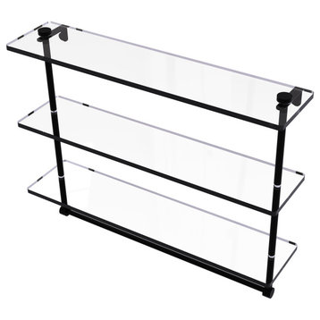 22" Triple Tiered Glass Shelf with Integrated Towel Bar, Matte Black