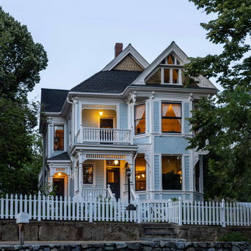 Restored Victorian exterior at dusk