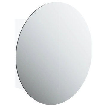 vidaXL Cabinet Bathroom Vanity Mirror Cabinet with Round Mirror and LED White