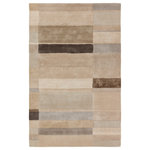 Jaipur Living - Berkay Handmade Geometric Tan/ Gray Area Rug 8'X10' - The sleek and angular Iconic collection infuses interiors with bold colorways and modern style. A playful geometric motif and on-trend tan, gray, cream, and beige colorway come together to form the quirky Berkay rug. Hand tufted of viscose and New Zealand wool, this fresh accent boasts cut and looped pile for added texture and dimension.