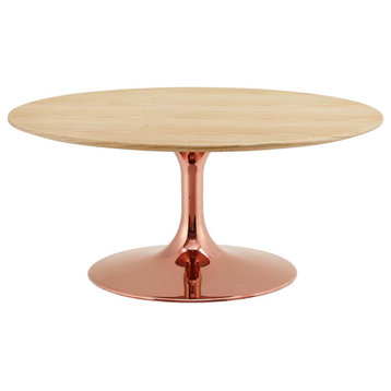 Coffee Table, Round, Wood, Metal, Rose Gold Brown Natural, Modern, Lounge