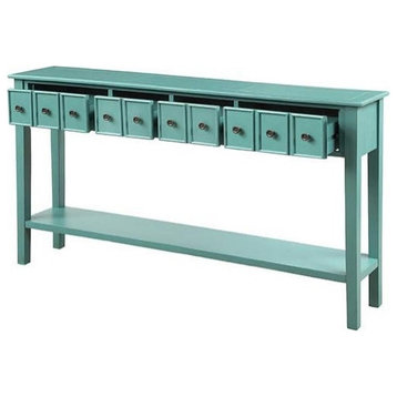 Vintage Console Table, Large Design & 4 Functional Storage Drawers, Retro Blue