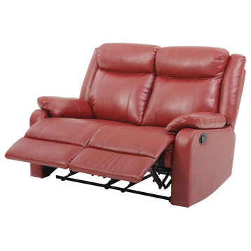 Cobre Faux Leather Double Reclining Love Seat, Red