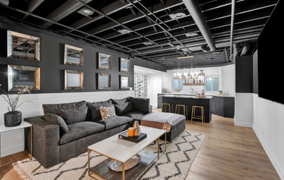 Semifinished Basement Remade Into a Chic Family Lounge