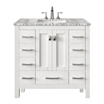 Eviva Hampton 36 inch White Transitional Bathroom Vanity with White Carrara Coun