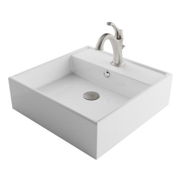 Kraus C-KCV-150-1201SFS Elavo 18 1/2-inch Square White Porcelain Ceramic Bathroo